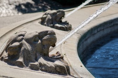 Sıcak bir yaz gününde şehrin çeşmesinin bir parçası aslan başı şeklinde..