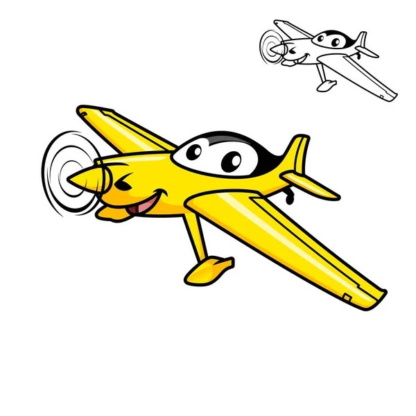 Cute Happy Airplane Flying Black White Line Art Drawing Transport — 스톡 벡터
