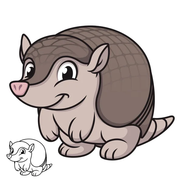 Cute Happy Baby Armadillo Standing Black White Line Art Drawing — 스톡 벡터