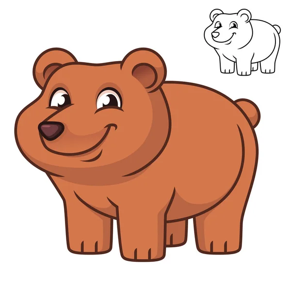 Симпатичный Счастливый Медвежонок Гризли Черно Белым Рисунком Млекопитающими Векторным Характером — стоковый вектор