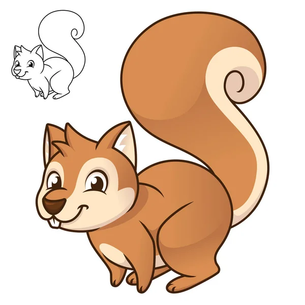 Cute Happy Baby Squirrel Black White Line Art Drawing Mammals — 스톡 벡터