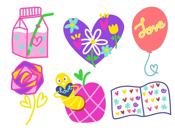 Cute Hand Drawn Doodle Sticker Element Theme Love Romance Valentine — Stock Vector