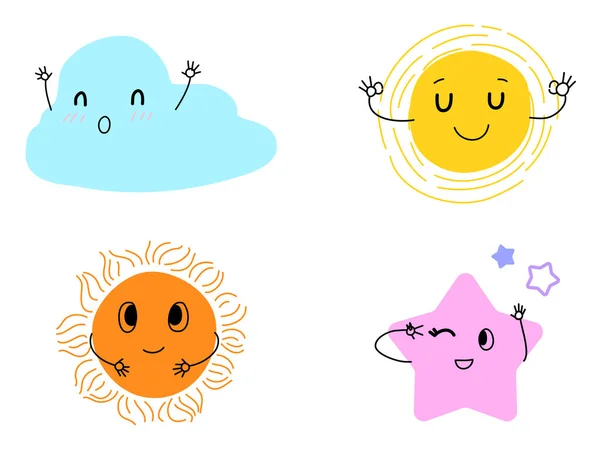 Art Cartoon Celestial Character Children Cloud Colorful Cute Design Doodle — стоковый вектор