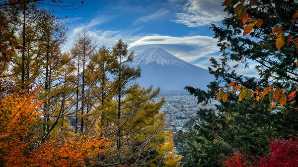紅葉の富士山を望む 富士市近くの紅葉の名所 — ストック写真