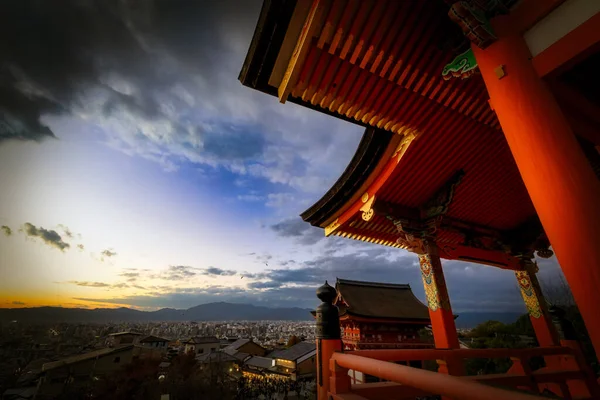 Ηλιοβασίλεμα Στον Ναό Κιγιομίζου Ντέρα Θέα Κιότο Ιαπωνία — Φωτογραφία Αρχείου