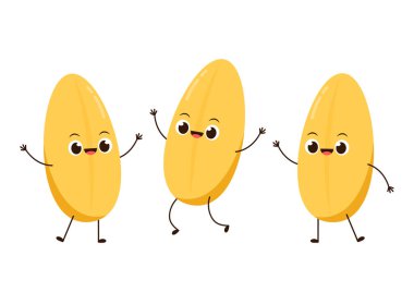 Pirinç karakter tasarımı. Beyaz arka planda pirinç vektörü. pirinç tohumu.