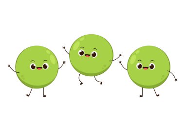 Bezelye karakter tasarımı. Beyaz arkaplanda bezelyeler.