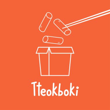 Tteokbokki Noodle vektörü. Kore yemeği. Baharatlı pirinç keki. Tteokbokki logo tasarımı.