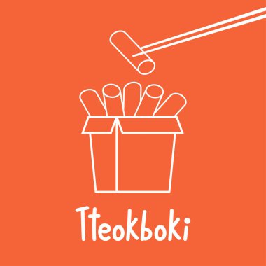 Tteokbokki Noodle vektörü. Kore yemeği. Baharatlı pirinç keki. Tteokbokki logo tasarımı.