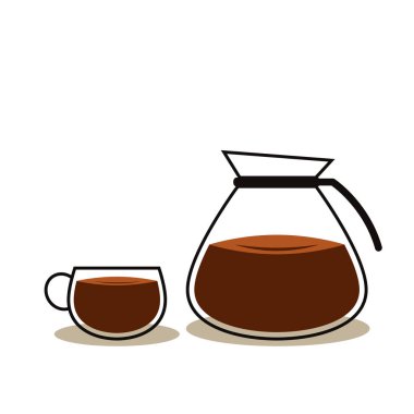 Kahve fincanı ve beyaz arka planda kahve sürahisi..