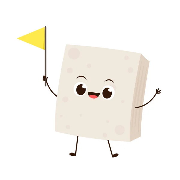Σχεδιασμός Χαρακτήρων Tofu Λευκό Φόντο Φορέας Κίτρινης Σημαίας — Διανυσματικό Αρχείο