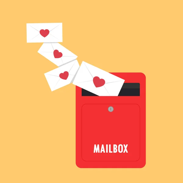 Mailbox Vektor Roter Briefkasten Auf Gelbem Hintergrund Liebesbrief Vektor — Stockvektor