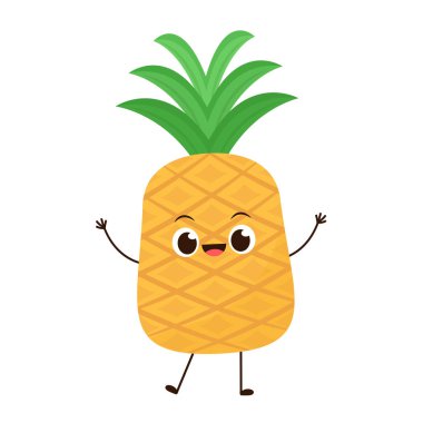 Ananas karakter tasarımı. Beyaz arka planda ananas. Ananas vektörü.