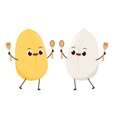 Pirinç karakter tasarımı. Beyaz arka planda pirinç vektörü. pirinç tohumu.