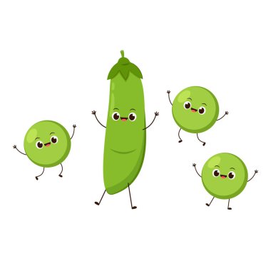 Bezelye karakter tasarımı. Beyaz arkaplanda bezelyeler.