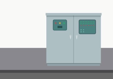 Elektrik kabinesi çizgi film vektörü. Metin için boş alan. Duvar kağıdı. kopyalama alanı. düğme kutusu.