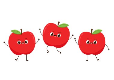Apple karakter tasarımı. Beyaz arkaplanda elma karikatürü.