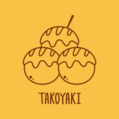 Takoyaki logo tasarımı. Takoyaki sembolü vektörü. Takoyaki Japon yemeğidir..