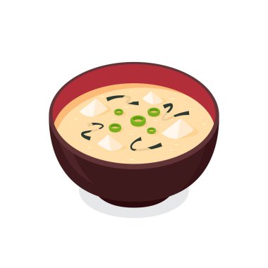 Miso çorbası. Japon fincan vektörü. Miso çorbası Japon yemeğidir..