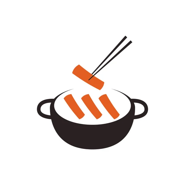 Tteokbokki Nudelvektor Koreanisches Essen Würziger Reiskuchen Tteokbokki Logo Design — Stockvektor