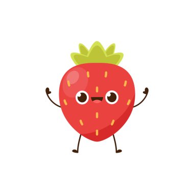 Çilekli karakter tasarımı. Beyaz arkaplanda çilek.