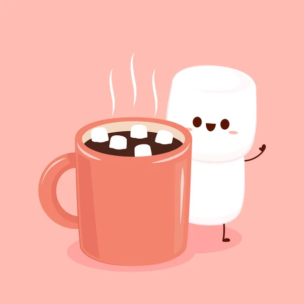 Personagens Engraçados Marshmallows Xícara Café Marshmallows Design Caráter Desenhos Animados — Vetor de Stock