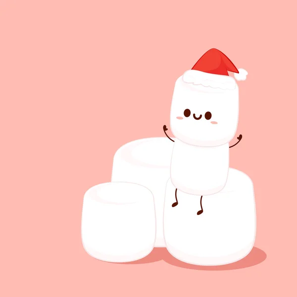 Tatlı Marshmallow Çizgi Film Karakteri Şekerleme Vektörü Noel Baba Şapka — Stok Vektör