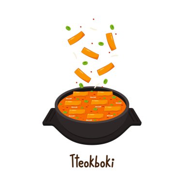 Tteokbokki Noodle vektörü. Tteokbokki Kore yemeğidir. Kore kase vektörü. Kore kupası.