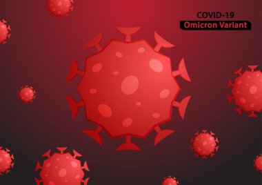 Covid-19 logosu. Koronavirüs salgını vektör arka planının Omicron yeni türü. Typography ve logo ile Omicron varyantı.