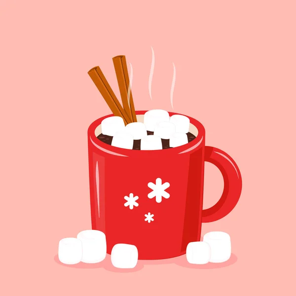 Haufen Marshmallows Auf Kakao Kakao Mit Marshmallows Einer Roten Tasse — Stockvektor