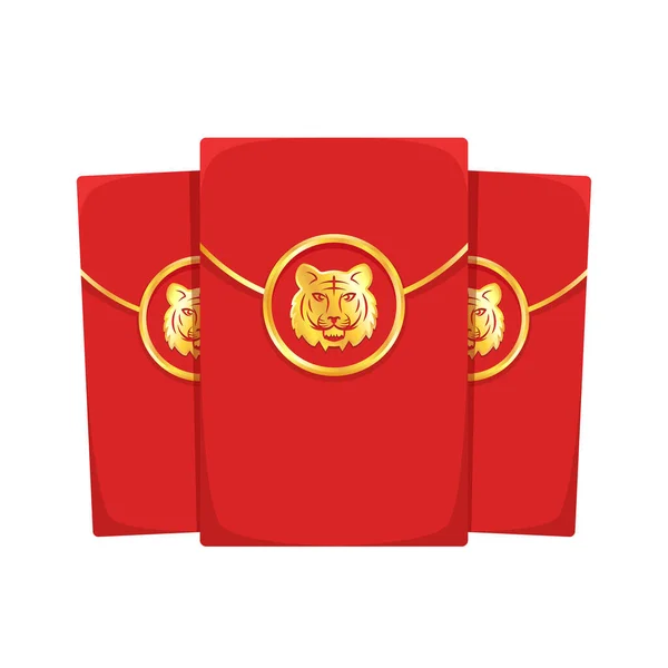 Chińska Nagroda Czerwony Papier Wektor Koperty Rok Tygrysa Czerwona Paczka — Wektor stockowy