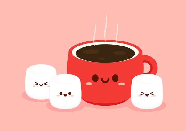 Grappige Marshmallows Personages Een Kop Koffie Marshmallows Karakter Ontwerp Toetje — Stockvector