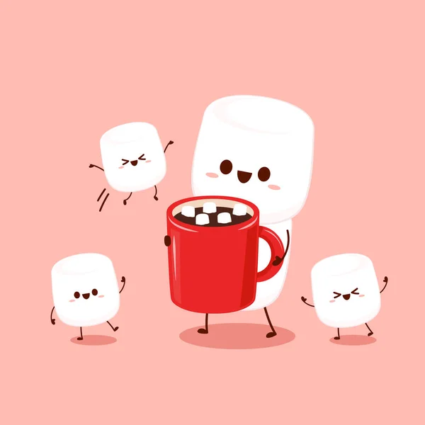 Personajes Divertidos Malvaviscos Taza Café Marshmallows Diseño Carácter Caricatura Postre — Vector de stock