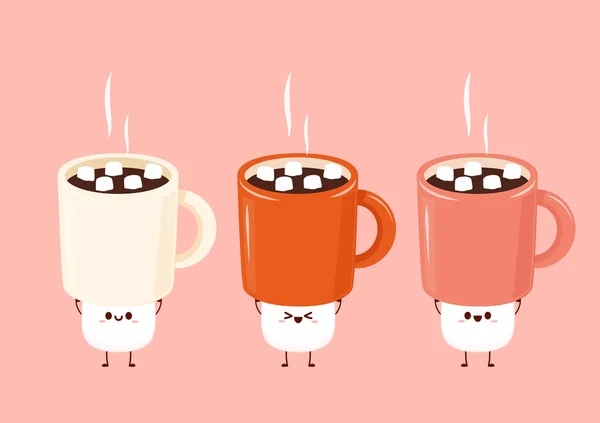 Zabawne Postacie Pianek Filiżanka Kawy Projekt Postaci Marshmallowsa Kreskówka Deserami — Wektor stockowy