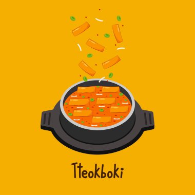 Tteokbokki Noodle vektörü. Tteokbokki Kore yemeğidir. Kore kase vektörü. Kore kupası.