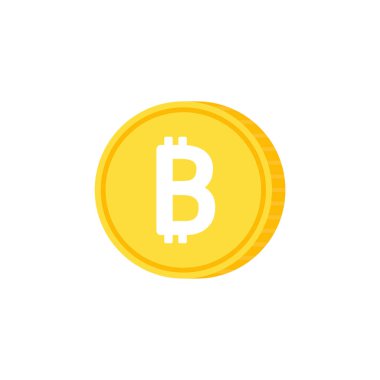 Bitcoin logo tasarımı. Altın bitcoin vektörü. Beyaz arkaplanda bitcoin yığını.