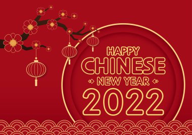 Mutlu Çin Yeni Yılı 2022, Tiger Zodiac tabelası, Kırmızı Kağıt Sanat ve zanaat stili tebrik kartı, el ilanları, poster (Çince çevirisi: mutlu yeni yıl 2022, kaplan yılı)