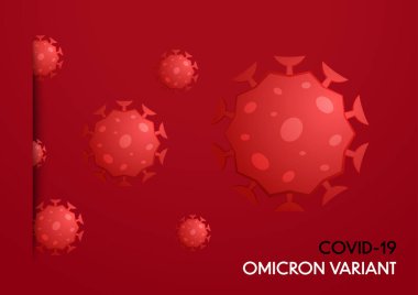 Covid-19 logosu. Koronavirüs salgını vektör arka planının Omicron yeni türü. Typography ve logo ile Omicron varyantı.