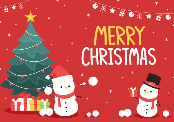 Mutlu Noel posterleri. Kardan adam karakter tasarımı. Kırmızı arkaplanda Kardan Adam vektör çizimi.