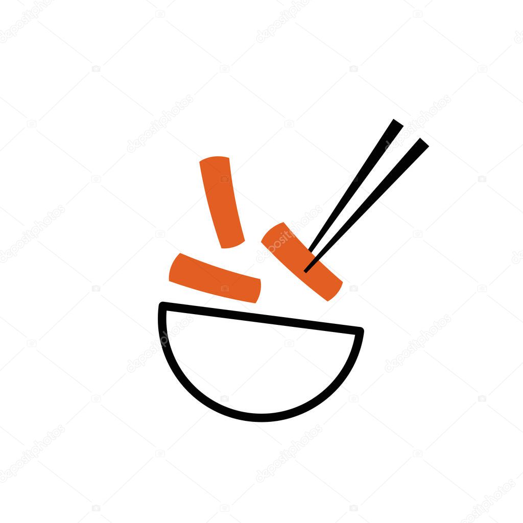 Tteokbokki Noodle vector. Korean food. Spicy rice cake. Tteokbokki logo design.