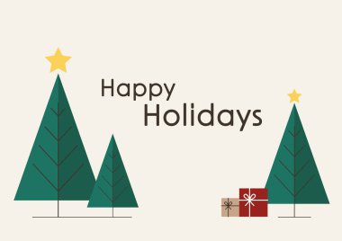 Yeni yıl tebrik kartı tasarımı ve stilize Noel ağacı. Vektör çizimi. Noel ağacı logosu.