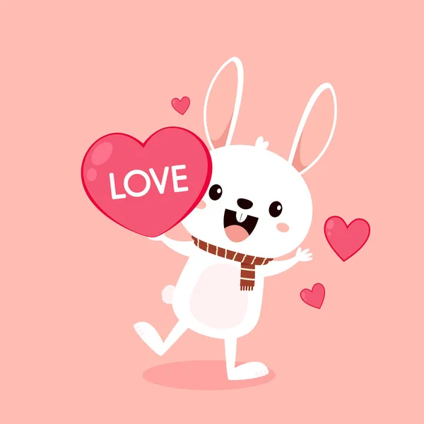 Valentine Day Card Kawaii Bunny Rabbit Cartoon Vector Collection Animal — Wektor stockowy