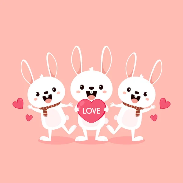 Valentine Day Card Kawaii Bunny Rabbit Cartoon Vector Collection Animal — Stock vektor