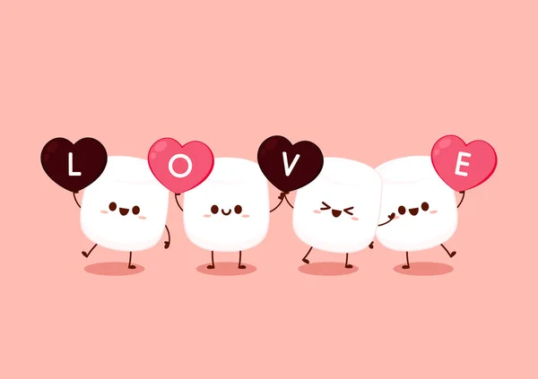 Marshmallow Karikatur Marshmallow Charakter Design Marshmallow Vektor Valentinsposter — Stockvektor