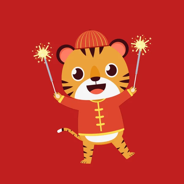 Šťastný Čínský Nový Rok 2022 Slavnostní Design Kresleným Tygřím Obličejem — Stockový vektor