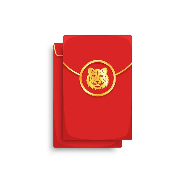 Chinese Beloning Rode Papieren Pakje Envelop Vector Jaar Van Tijger — Stockvector