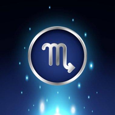 Astrolojik akrep burcu sembolleri açık gümüş renginde. Parlak Astroloji Burç İşaretleri koleksiyonu. Parlak ışık yıldızları. Parlayan metalik burç işaretleri.
