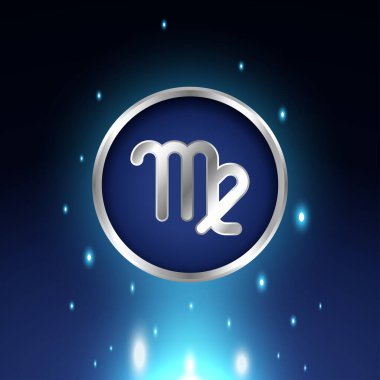 Astrolojik başak burcu sembolleri açık gümüş renginde. Parlak Astroloji Burç İşaretleri koleksiyonu. Parlak ışık yıldızları. Parlayan metalik burç işaretleri.