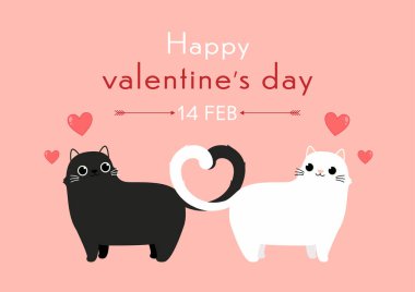 Sevgililer Günü poster tasarımı. Kedi çizgi film vektörü.