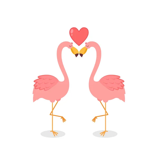 Flamingos Cartoon Vektor Valentinstag Postkarte Mit Verliebten Flamingos Rosa Vögel — Stockvektor